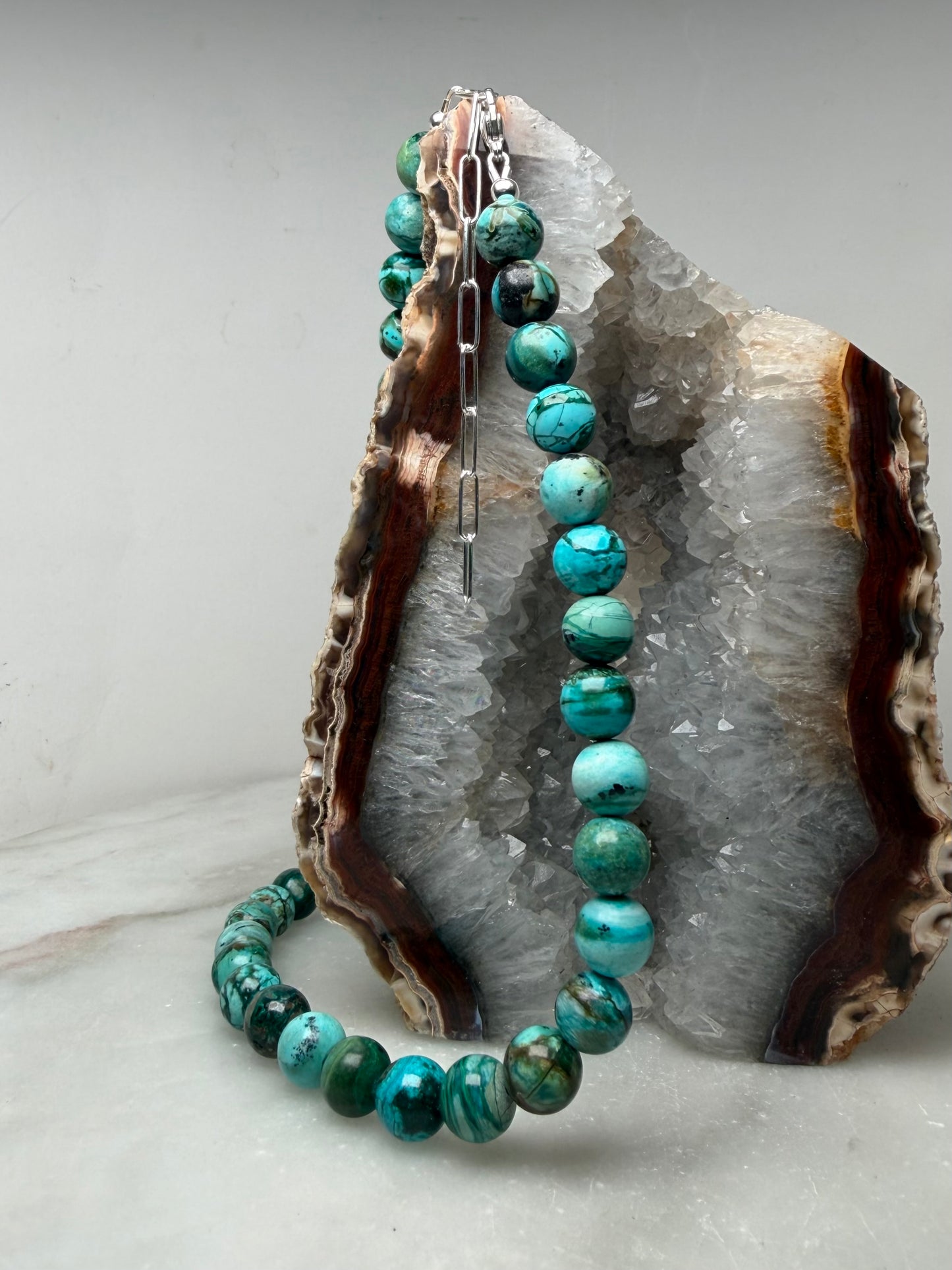 Chrysocolla Beaded Necklace | Sterling Silver