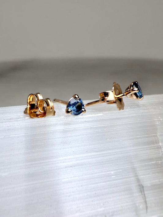 Blue Spinel Stud Earrings | 14k Yellow Gold