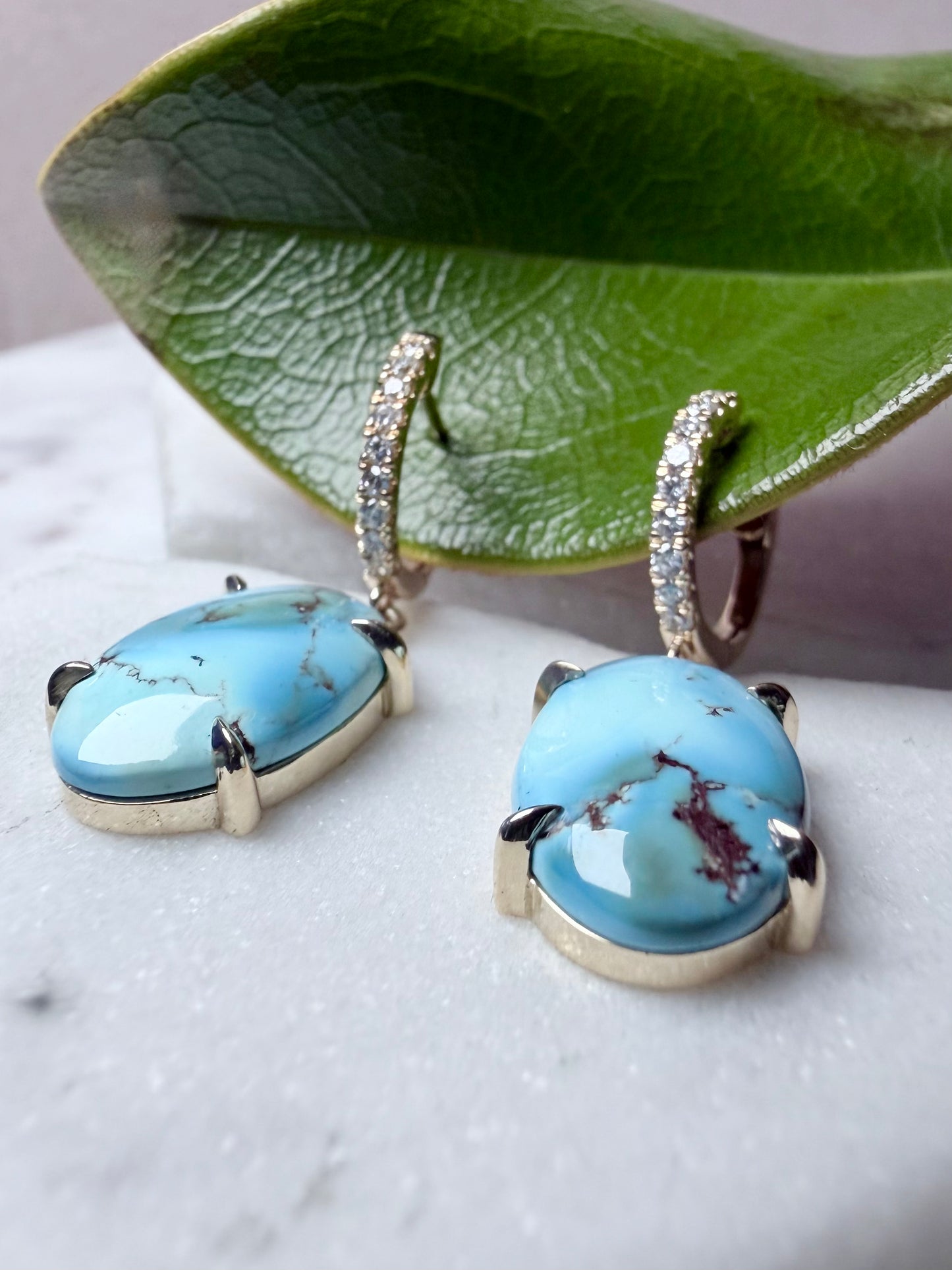 Golden Hills Turquoise Diamond Huggie Earrings | 14k Yellow Gold