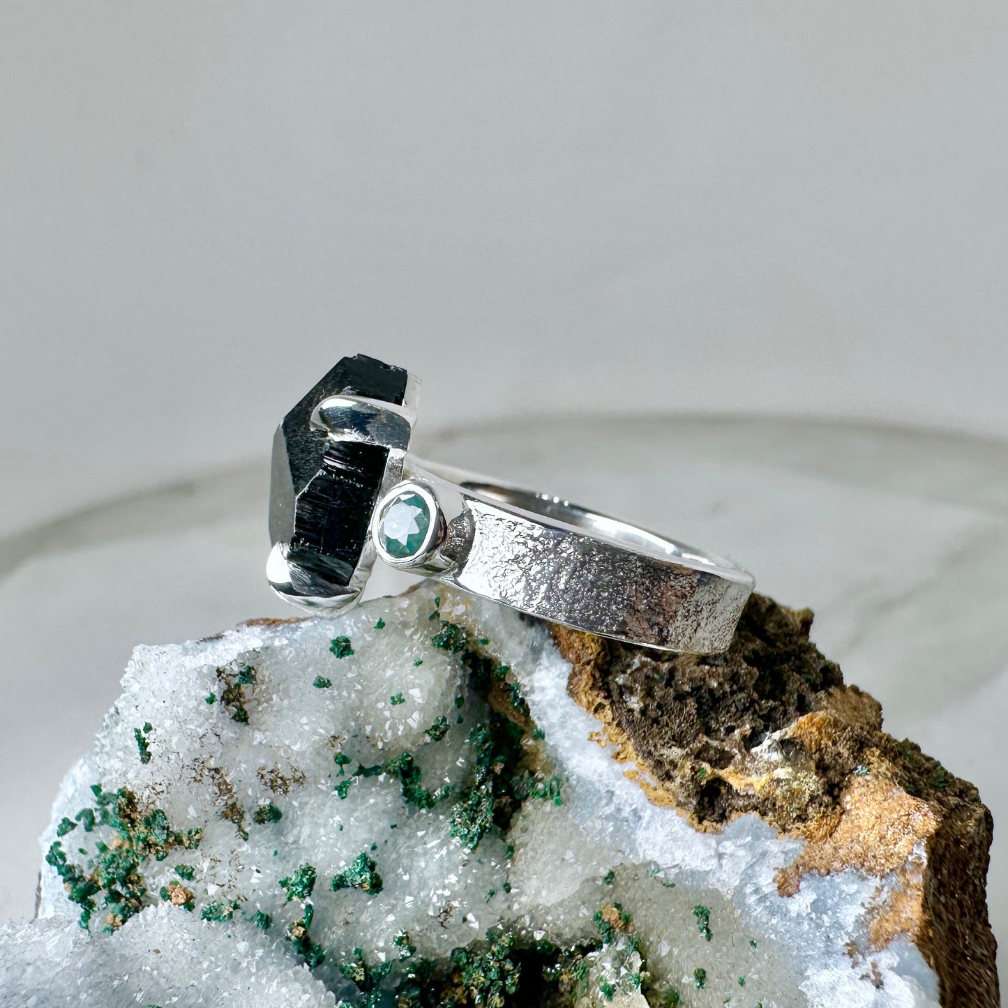 Black Tourmaline & Sapphire Statement Ring | Sterling Silver