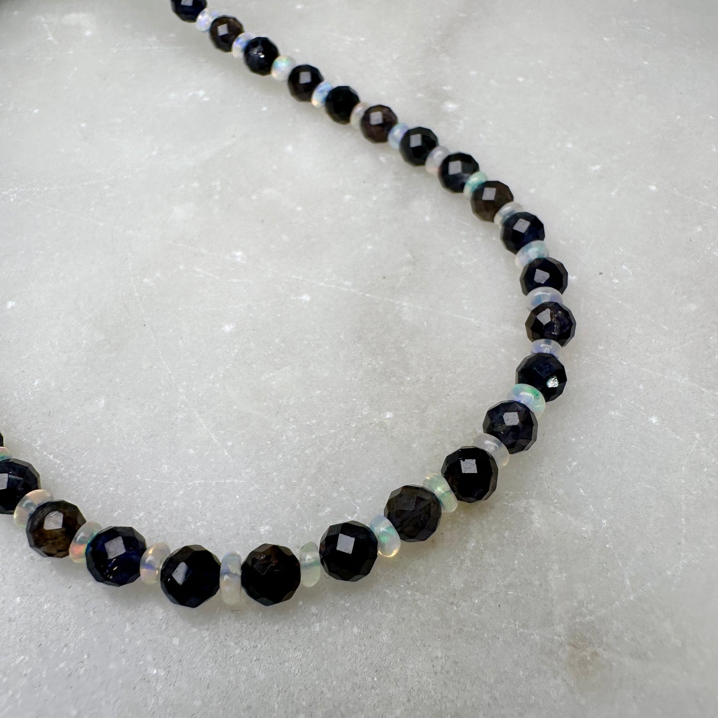 Faceted Iolite & Opal Necklace | Sterling Silver