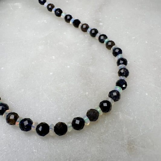 Faceted Iolite & Opal Necklace | Sterling Silver