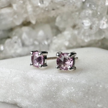 Pink Sapphire Stud Earrings | Sterling Silver
