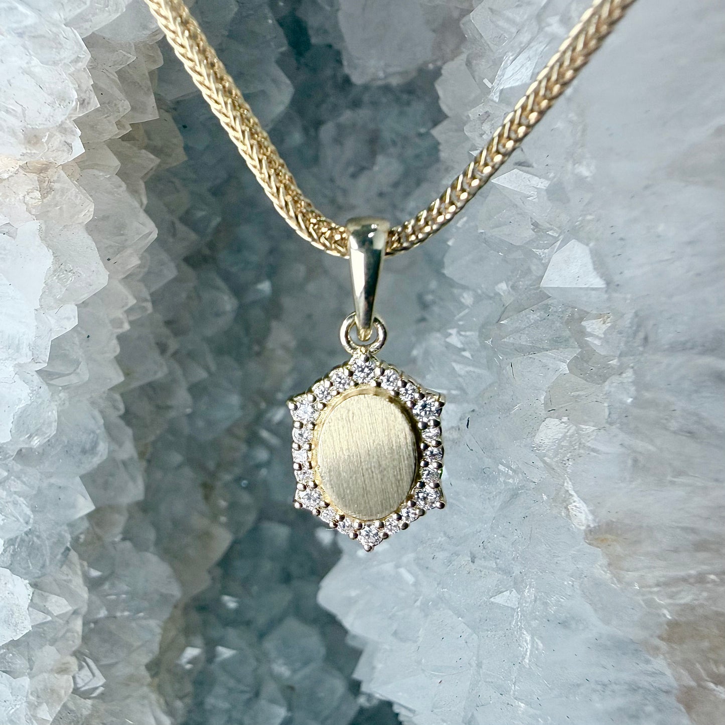 Oval Pendant with Diamond Halo | 14k Yellow Gold
