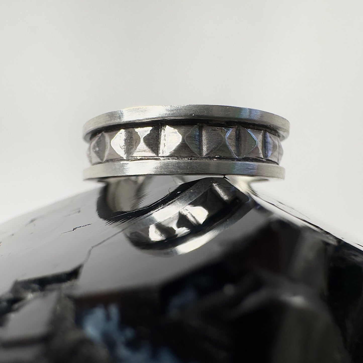 Studded Cigar Band Ring in Sterling Silver