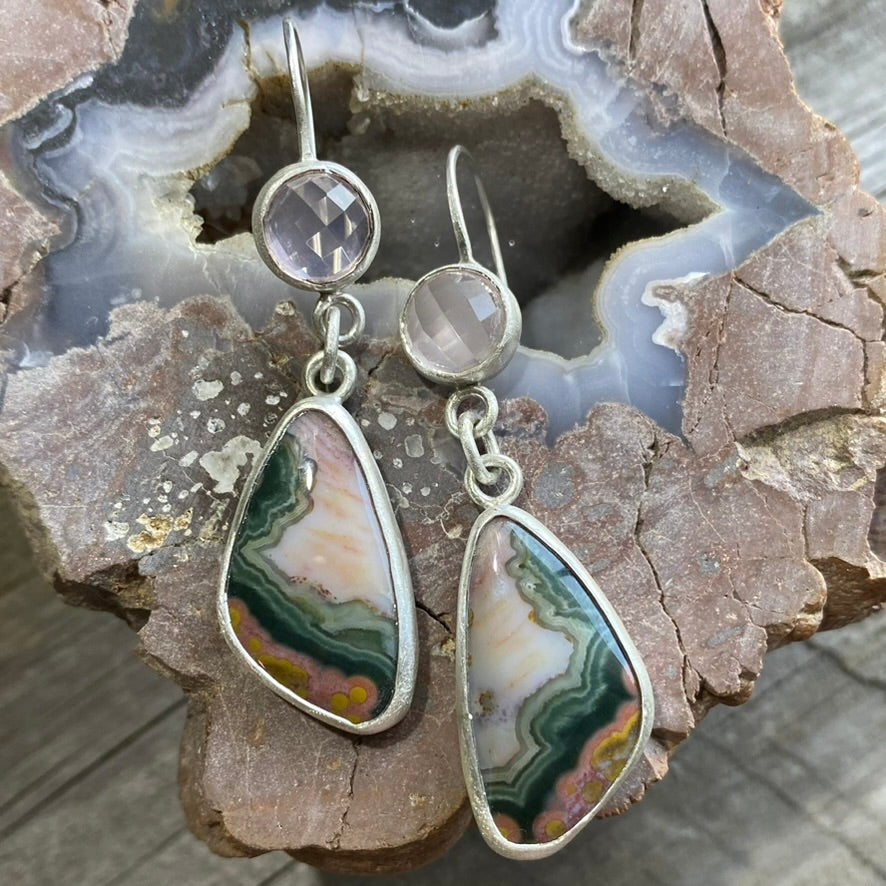 Ocean Jasper & Rose Quartz Deco Earrings