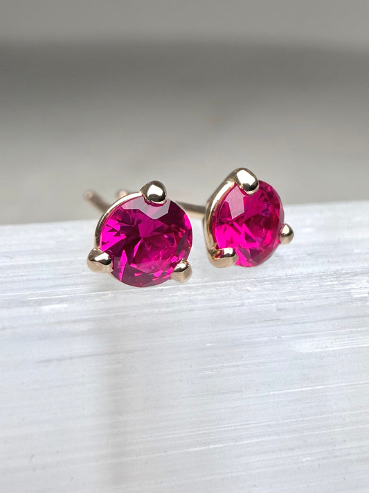 Vivid Ruby Stud Earrings | 14k Yellow Gold