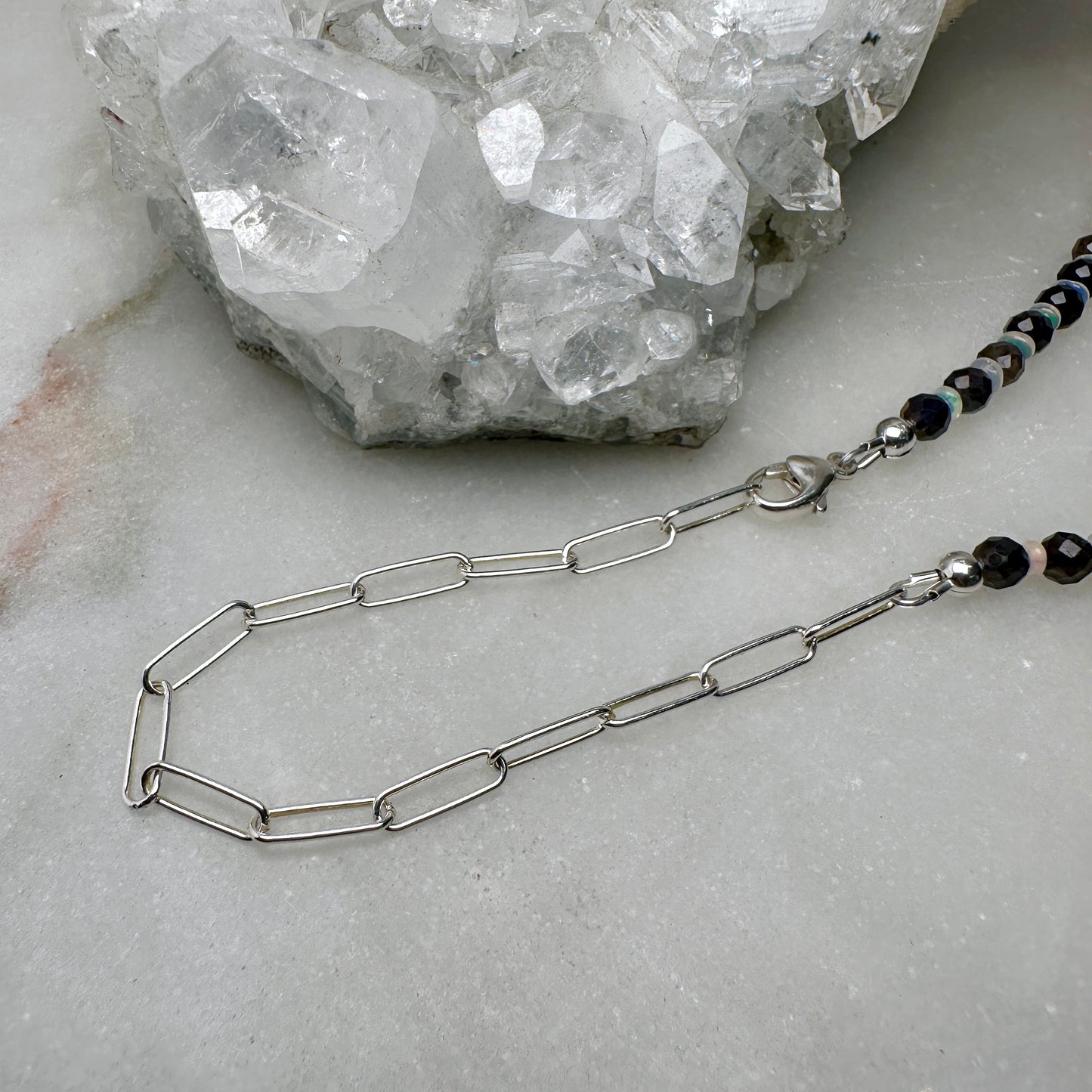 Faceted Iolite & Opal Necklace | Sterling Silver