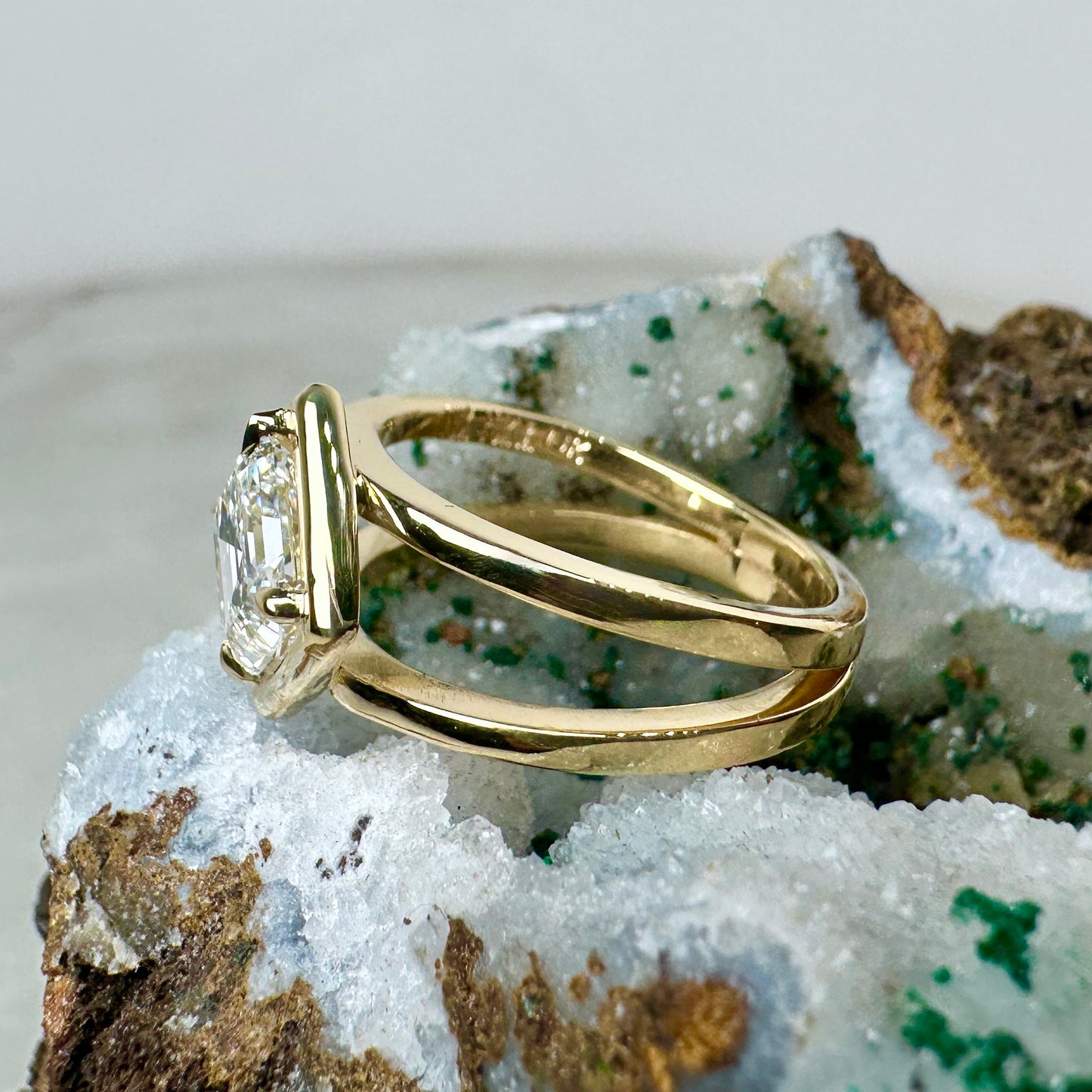 Asscher Cut Diamond Double Band Ring | 18k Yellow Gold