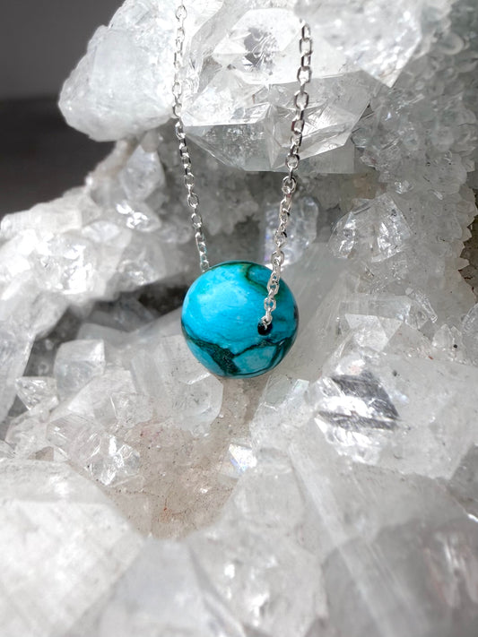 Chrysocolla Floating Necklace | Sterling Silver