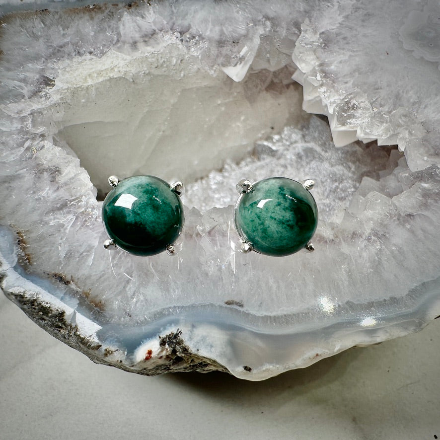Guatemalan Jade Stud Earrings | Sterling Silver