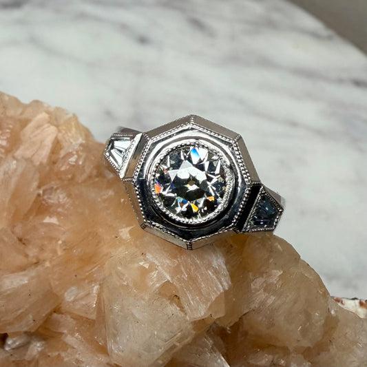 Art Deco Inspired Old European Cut Diamond Ring | Platinum