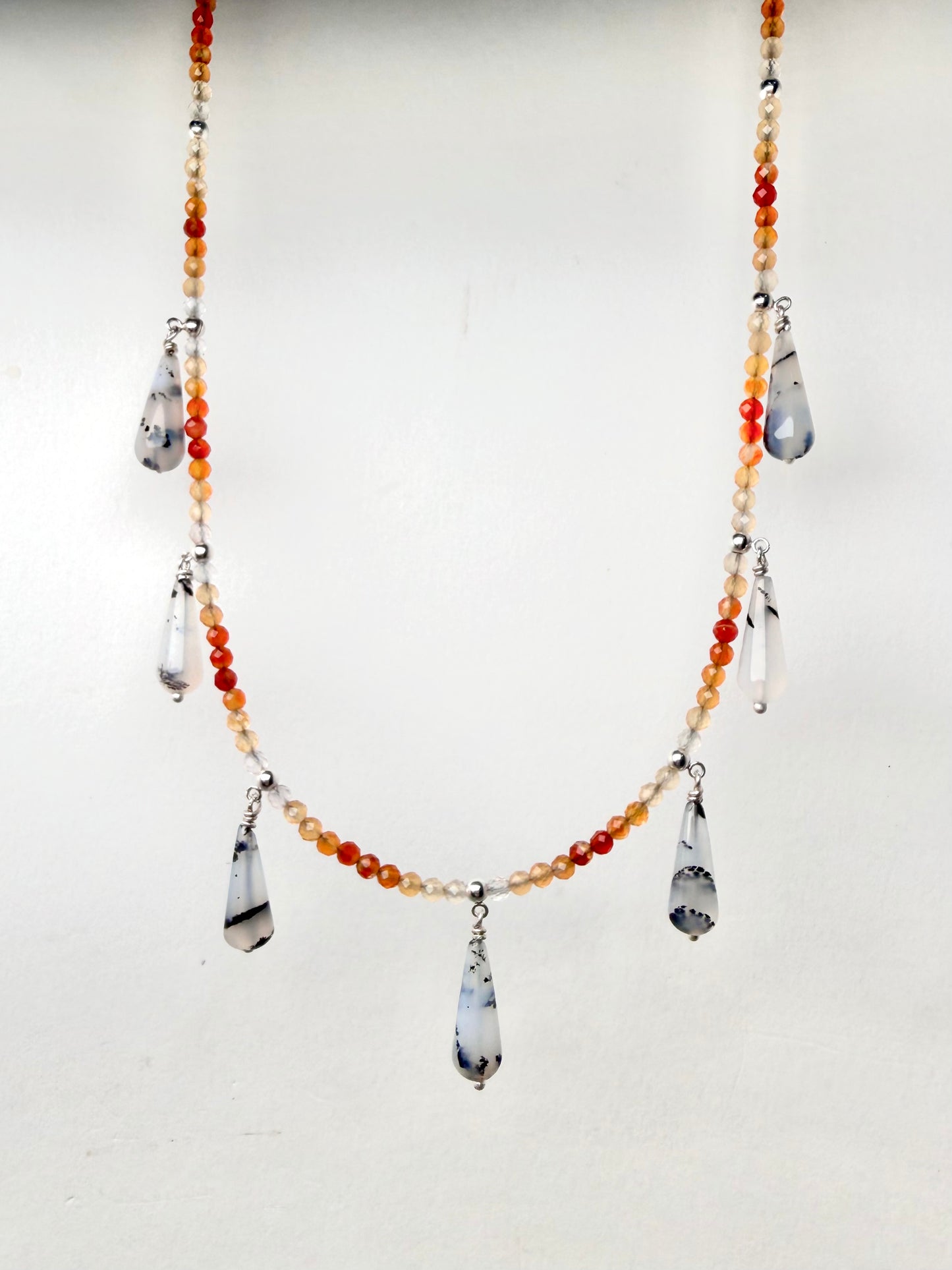 Carnelian & Dendritic Agate Droplets Necklace | Sterling Silver