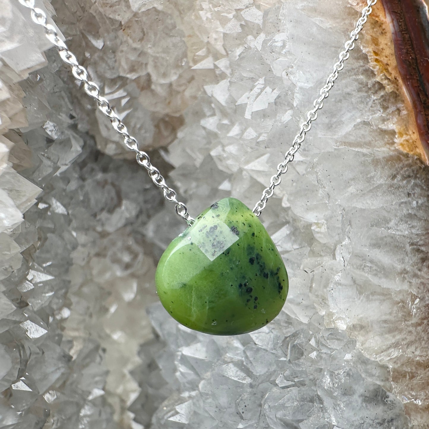 Canadian Jade Teardrop Floating Necklace | Sterling Silver