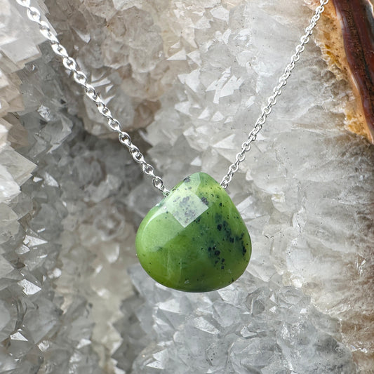 Canadian Jade Teardrop Floating Necklace | Sterling Silver