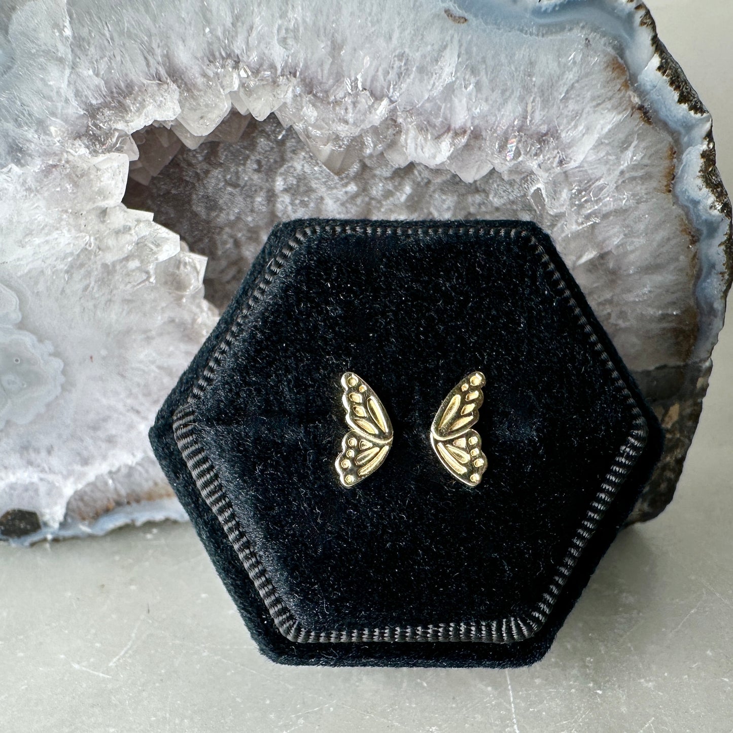 Monarch Wing Stud Earrings | 14k Yellow Gold