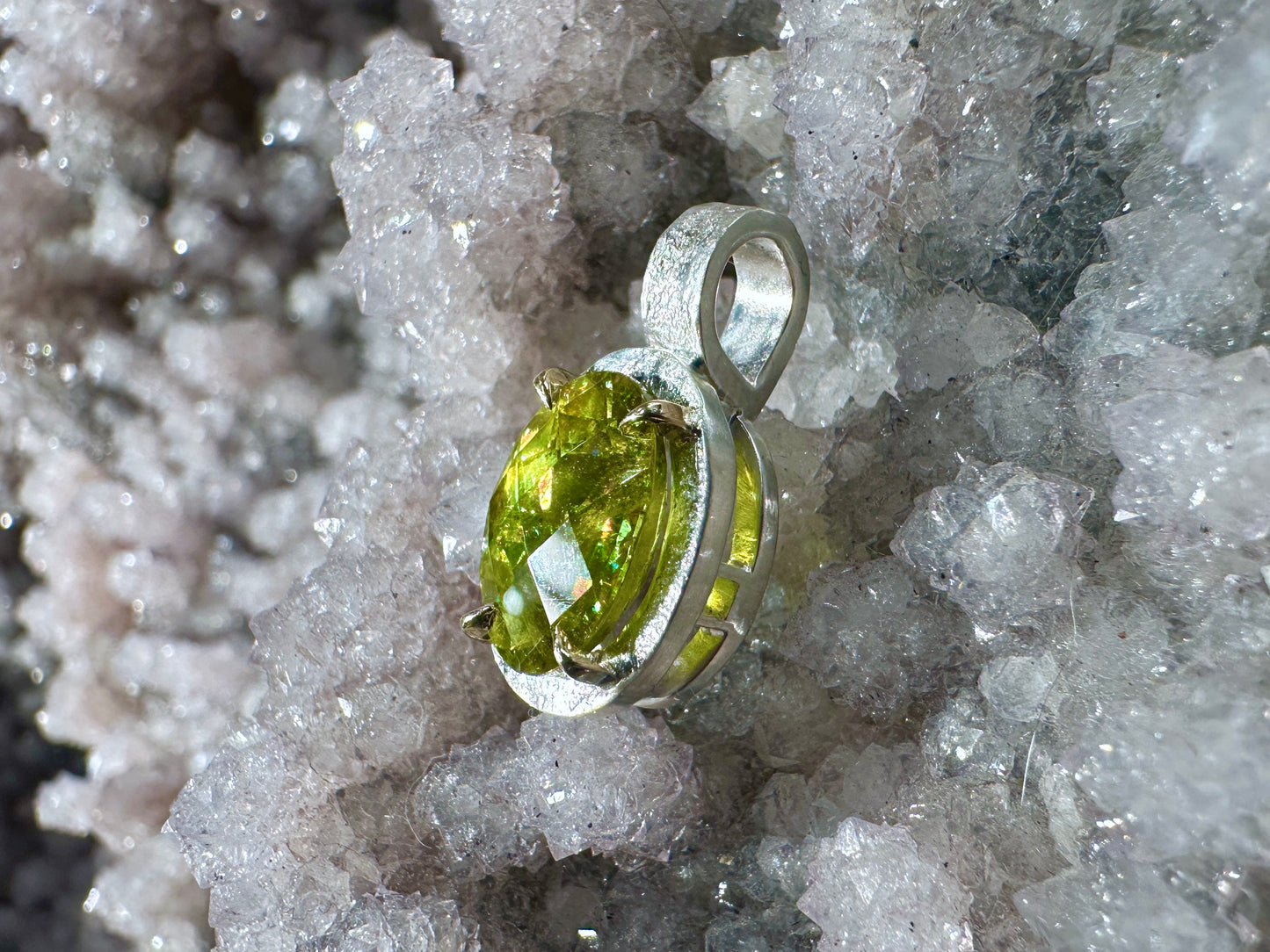 Chartreuse Sphene Granite Pendant | 14k Yellow Gold & Sterling Silver Mixed Metals