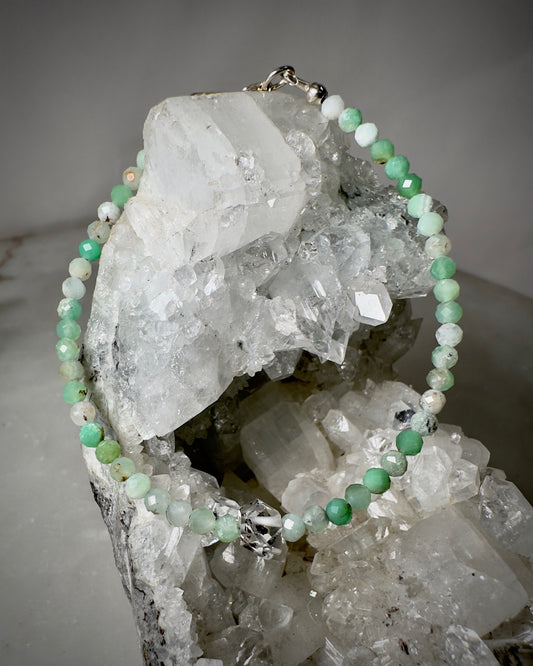 Chrysoprase and Quartz Beaded Bracelet | Sterling Silver | Adjustable