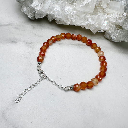 Carnelian Beaded Bracelet | Adjustable | Sterling Silver