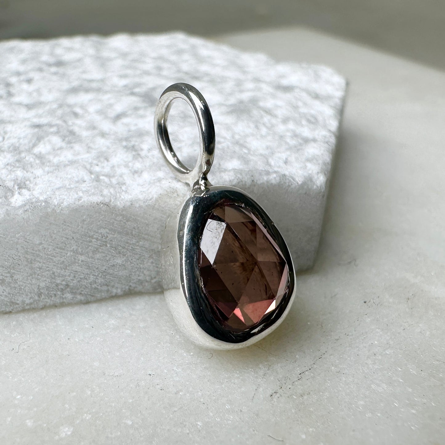 Rose Zircon Charm Pendant | Sterling Silver