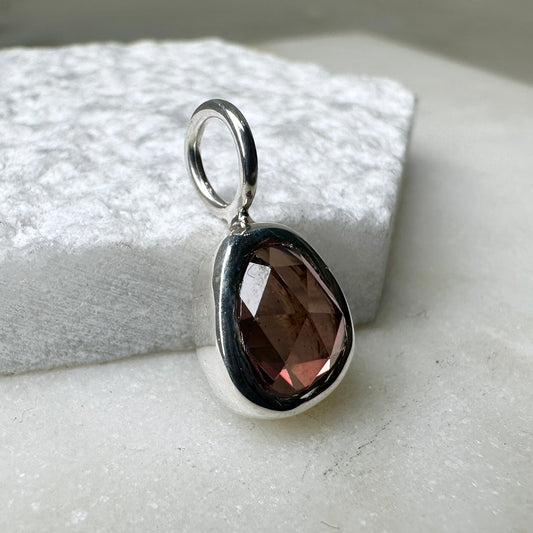 Rose Zircon Charm Pendant | Sterling Silver
