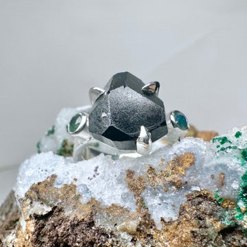 Black Tourmaline & Sapphire Statement Ring | Sterling Silver