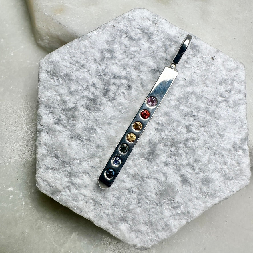 Rainbow Sapphire Bar Charm Pendant | Sterling Silver