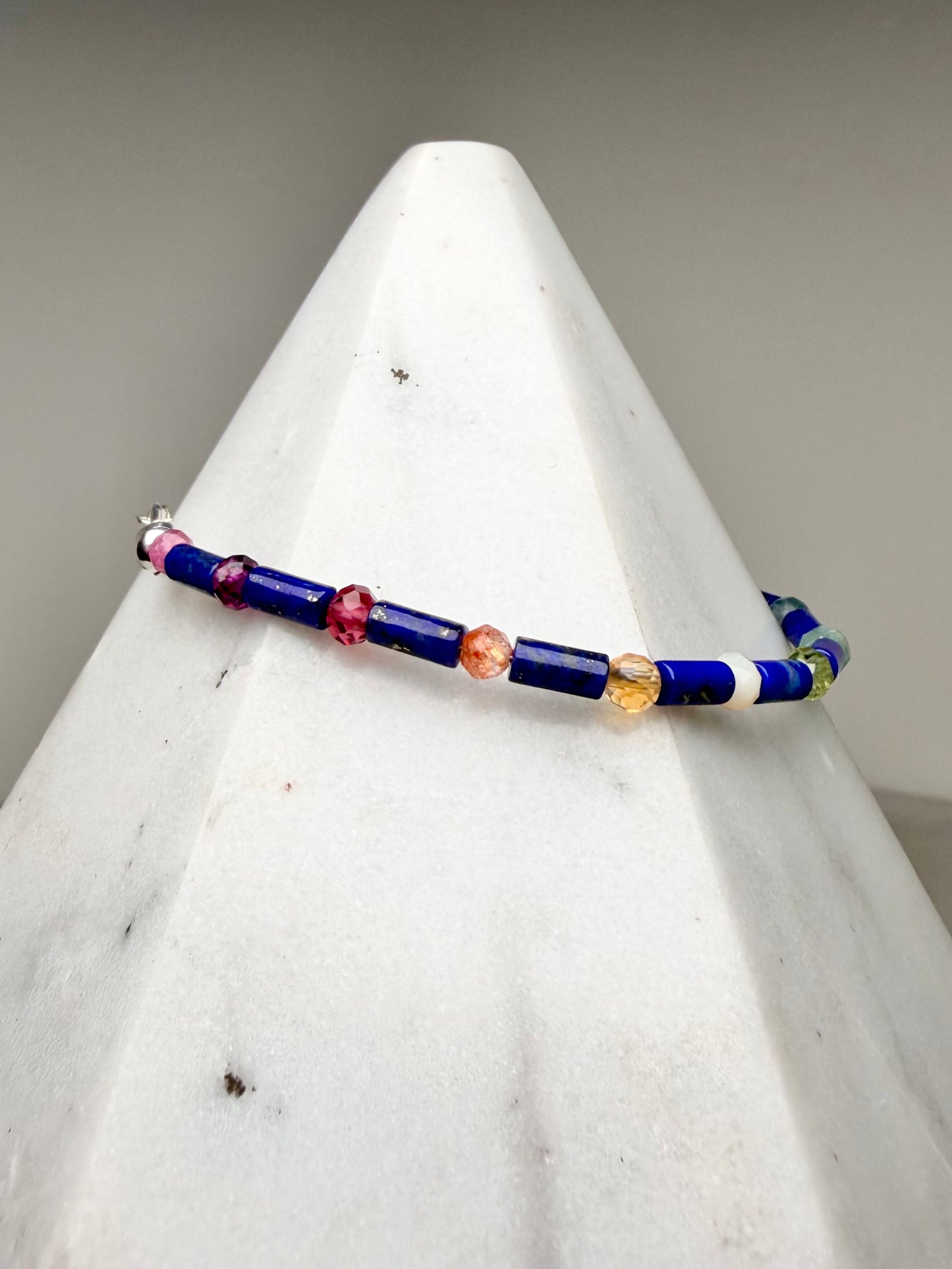 Lapis Lazuli & Rainbow Gemstone Bracelet | Sterling Silver
