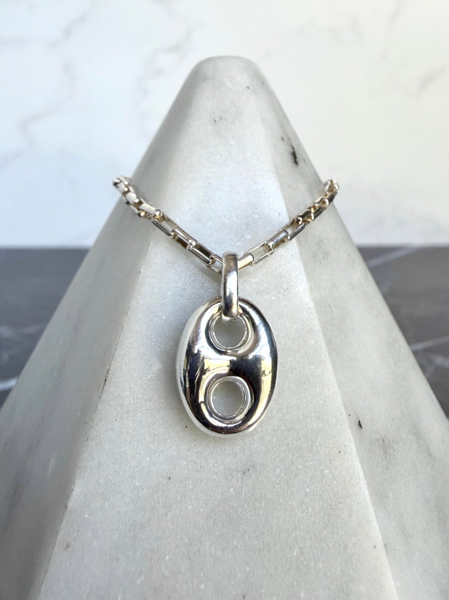 Puffed Anchor Link Charm Pendant | Sterling Silver