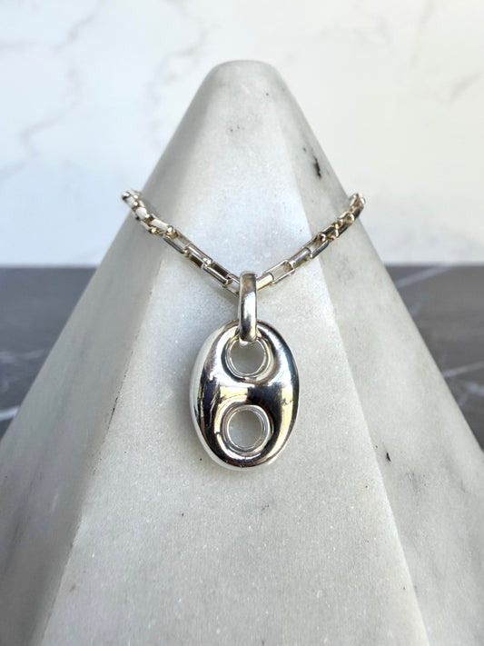 Puffed Anchor Link Charm Pendant | Sterling Silver