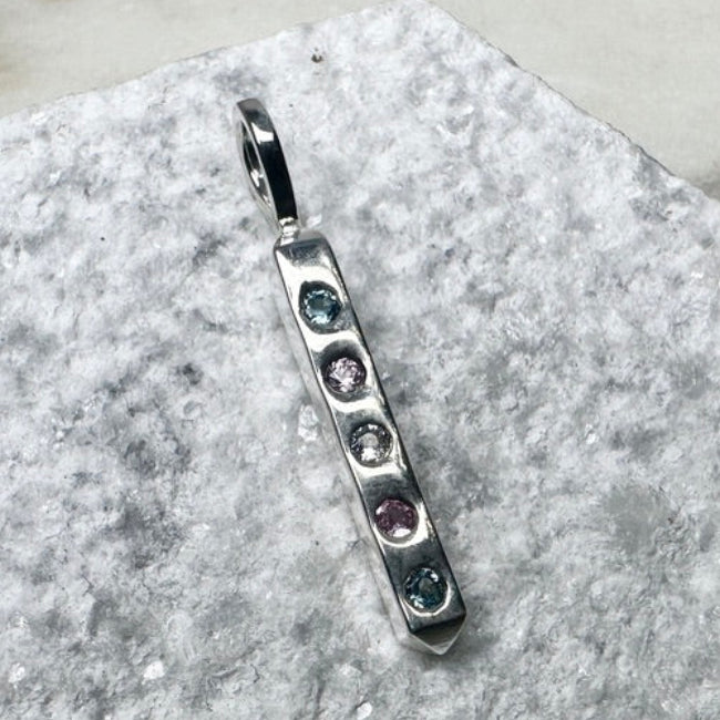 Trans Flag Bar Charm Pendant | Sterling Silver