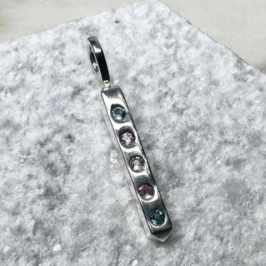 Trans Flag Bar Charm Pendant | Sterling Silver