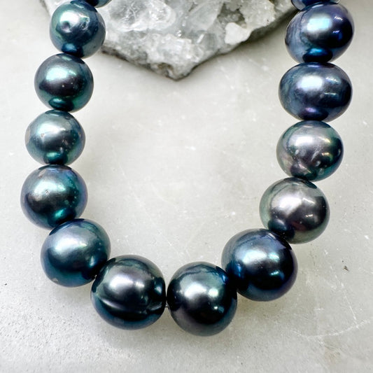 Iridescent Blue Peacock Pearl Necklace | Sterling Silver