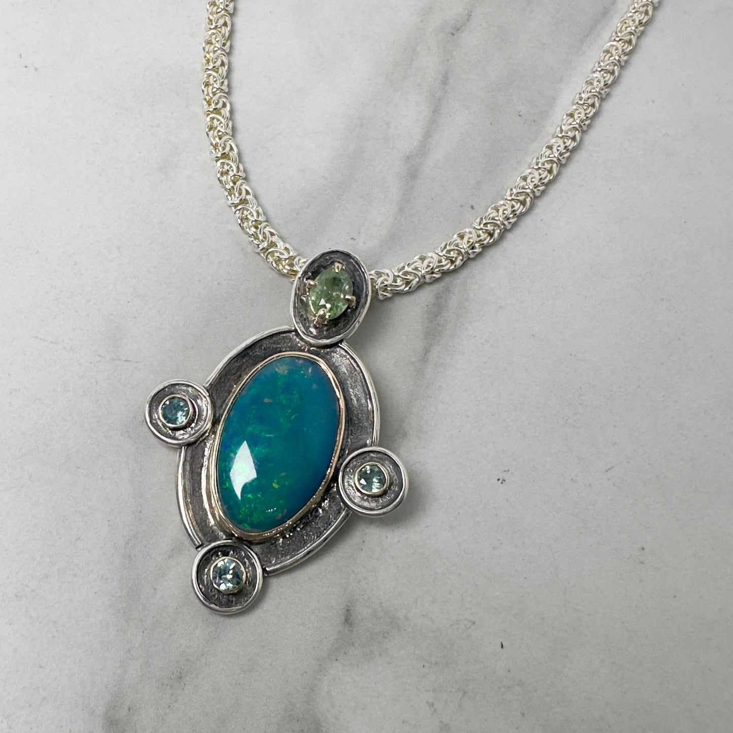 Black Opal + Sapphire Treasure Pendant | 14k Gold and Silver
