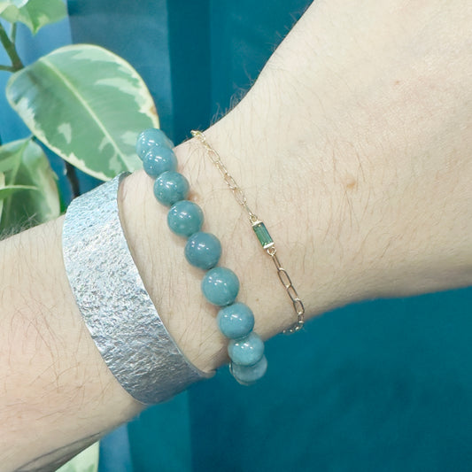 Green Sapphire Paperclip Bracelet | 14k Yellow Gold