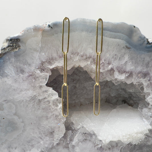 Paperclip Chain Dangle Earrings | 14k Yellow Gold