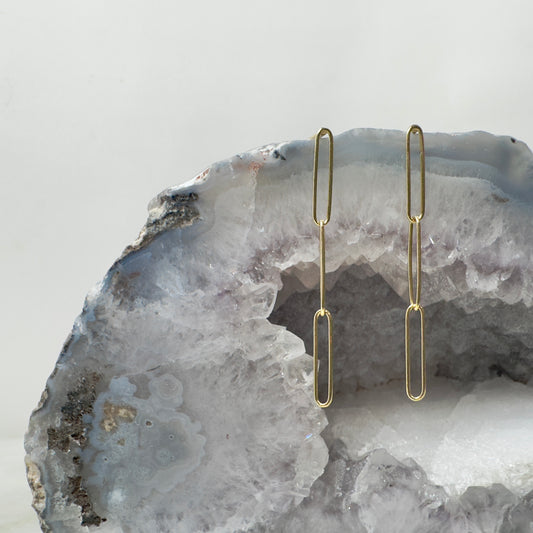 Paperclip Chain Dangle Earrings | 14k Yellow Gold