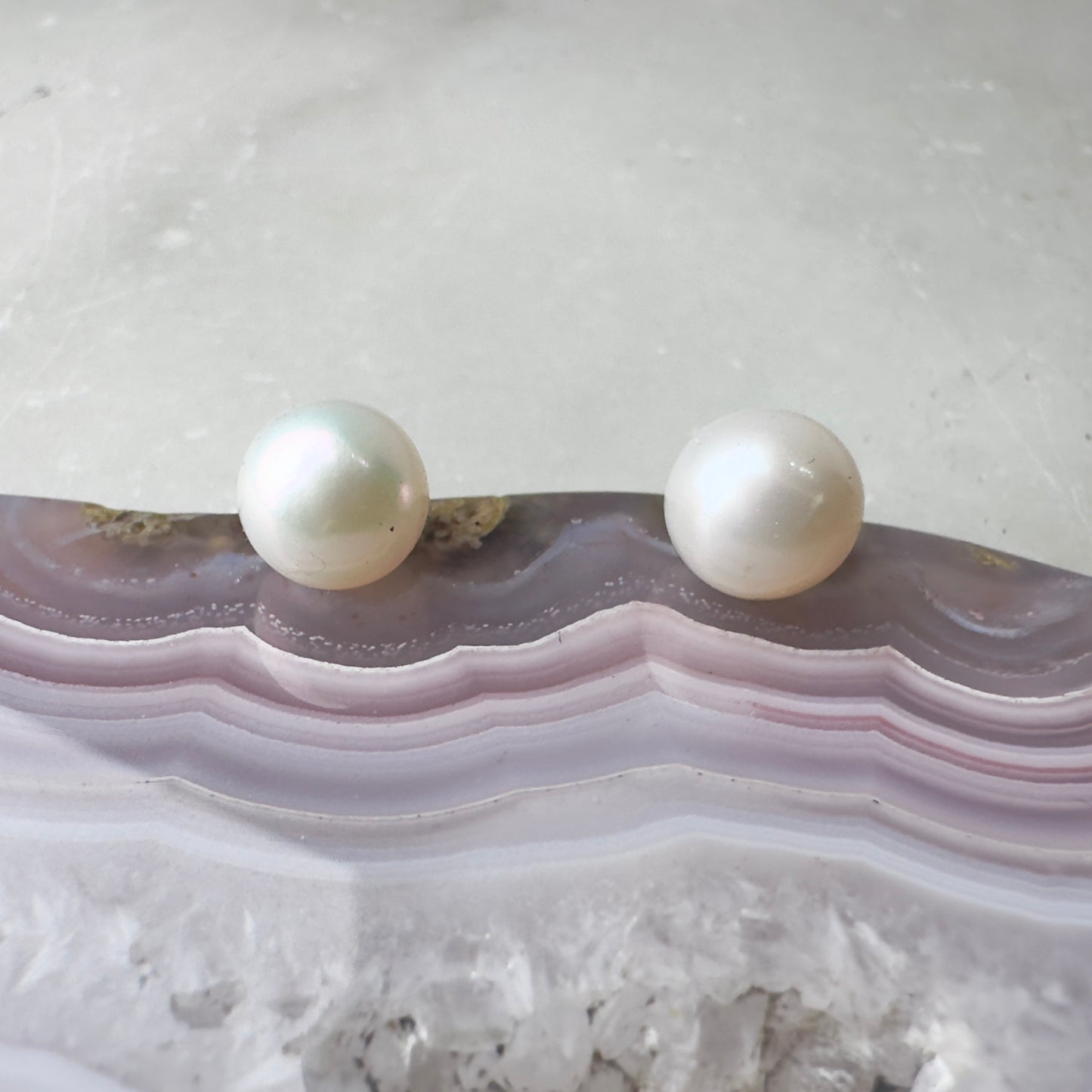 White Pearl Stud Earrings | Sterling Silver