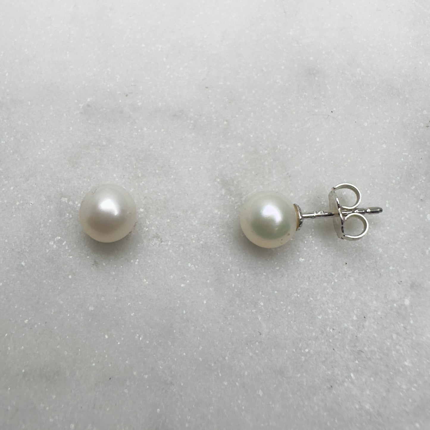 White Pearl Stud Earrings | Sterling Silver