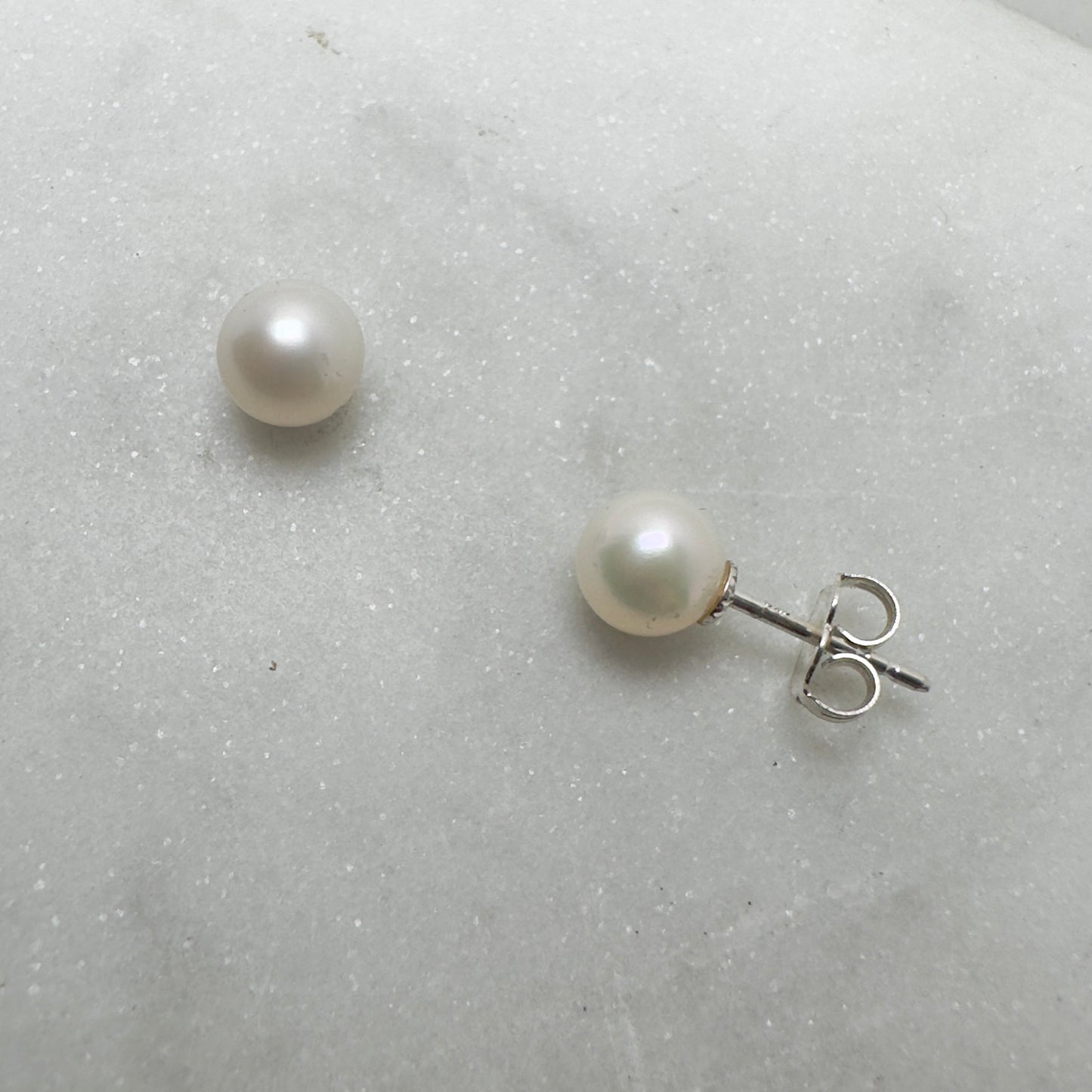 White Pearl Stud Earrings | Sterling Silver