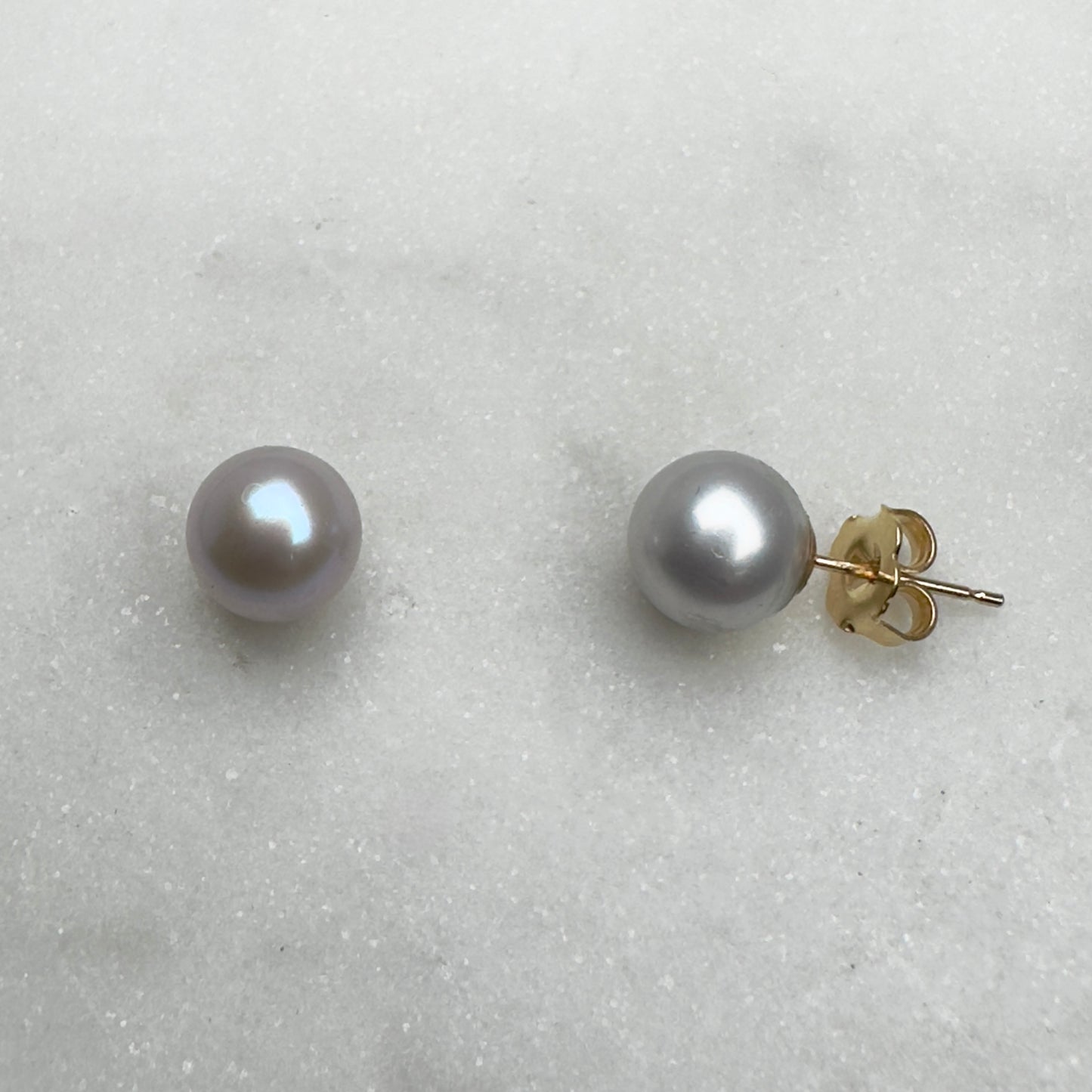 Grey Pearl Stud Earrings | 14k Yellow Gold