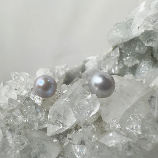Grey Pearl Stud Earrings | 14k Yellow Gold