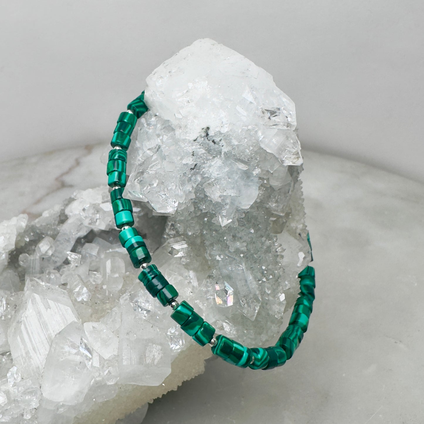 Malachite Beaded Bracelet | Sterling Silver