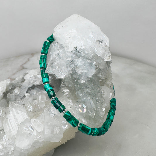 Malachite Beaded Bracelet | Sterling Silver