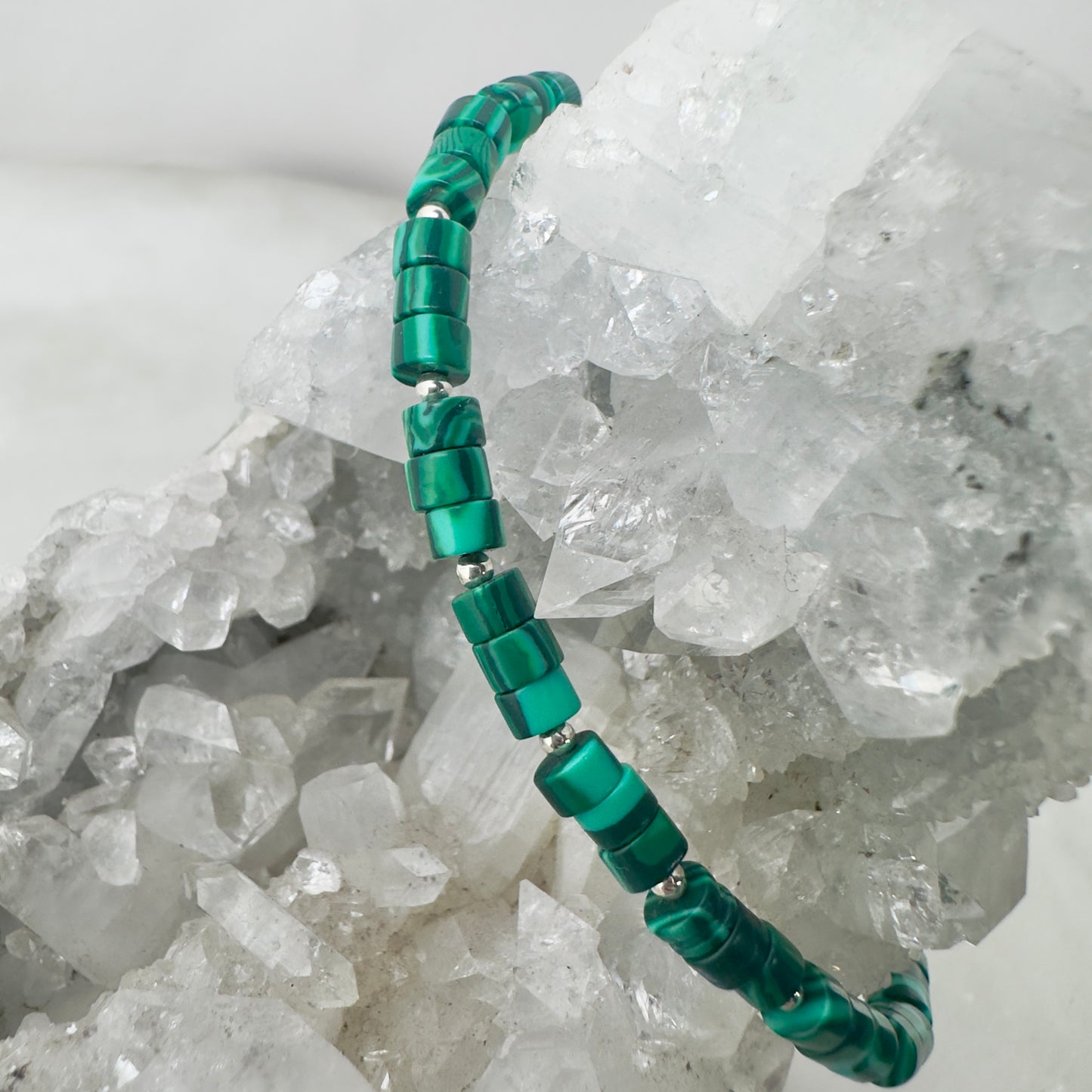 Malachite Beaded Bracelet | Sterling Silver