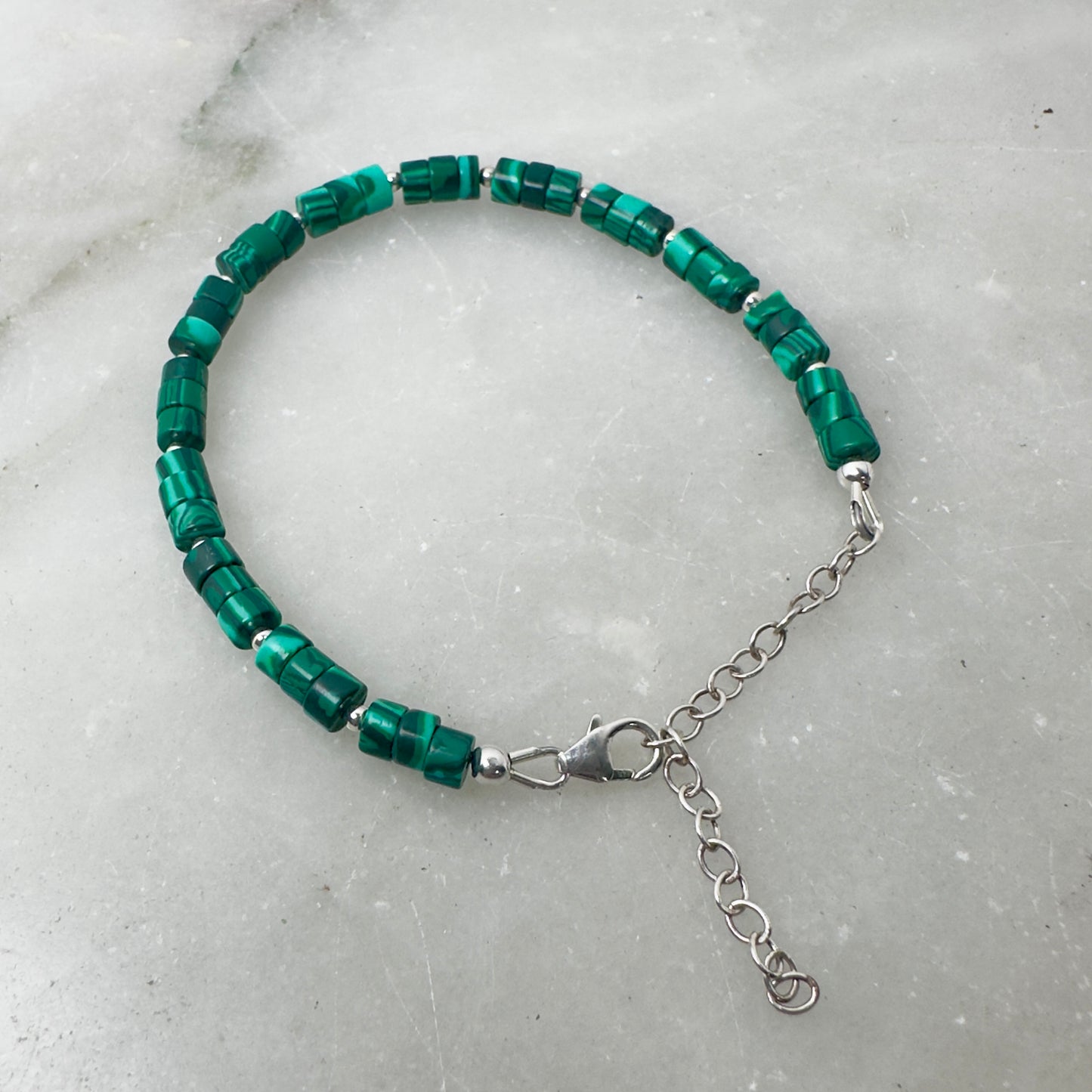 Malachite Beaded Bracelet | Sterling Silver