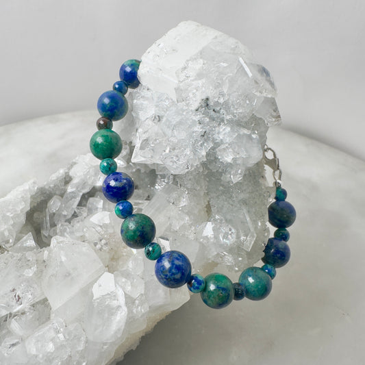 Azurite and Malachite Beaded Bracelet | Sterling Silver