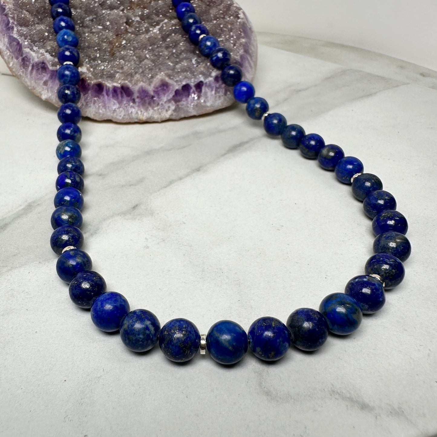 Lapis Lazuli Beaded Necklace | Sterling Silver