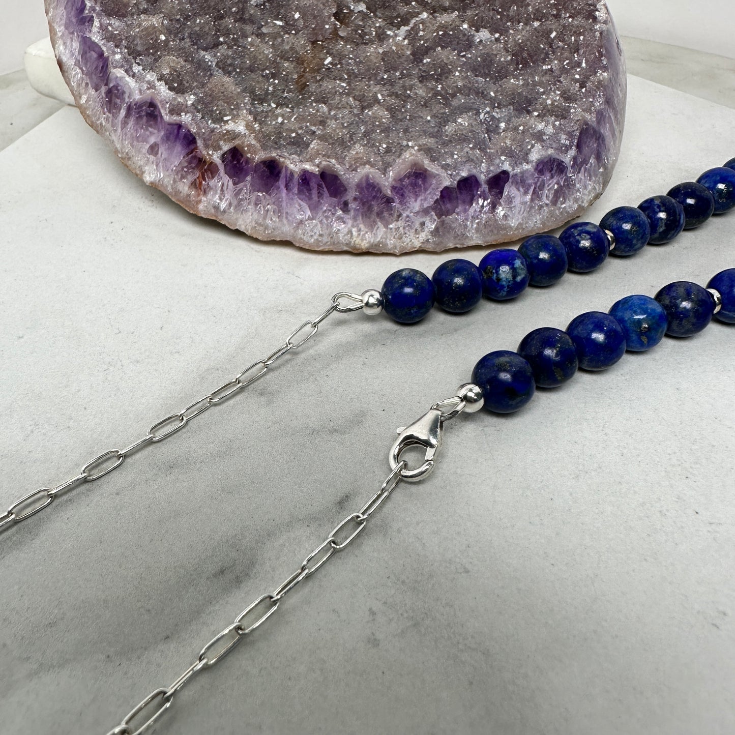 Lapis Lazuli Beaded Necklace | Sterling Silver