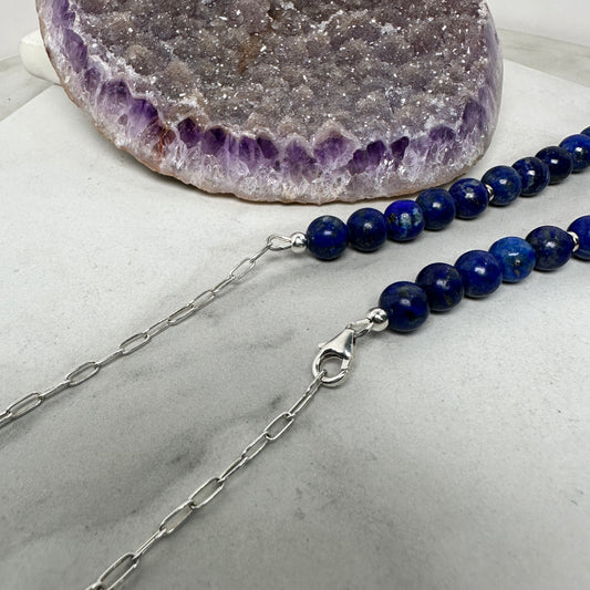 Lapis Lazuli Beaded Necklace | Sterling Silver